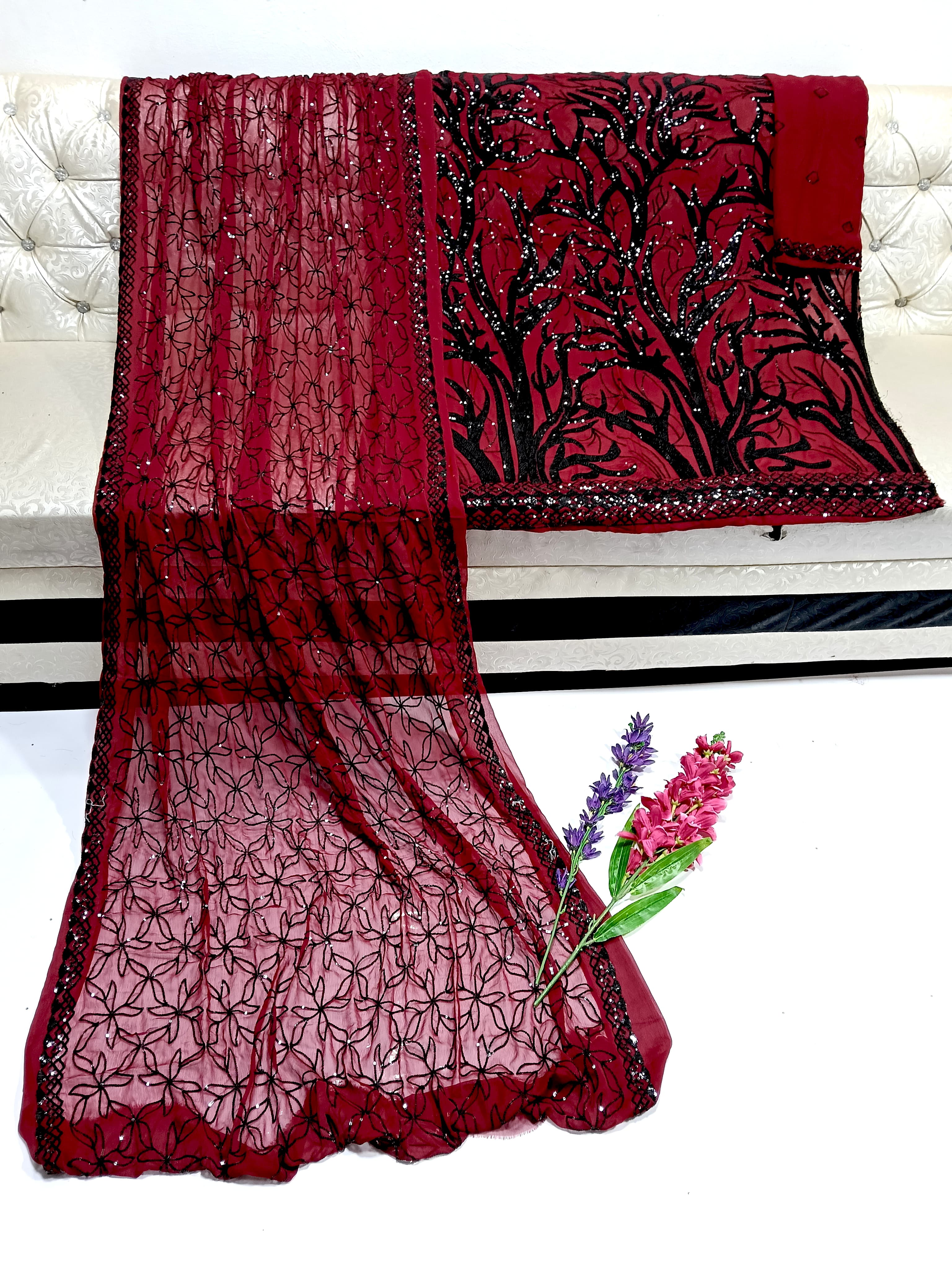 Black Sequence Work Chiffon 2pc
