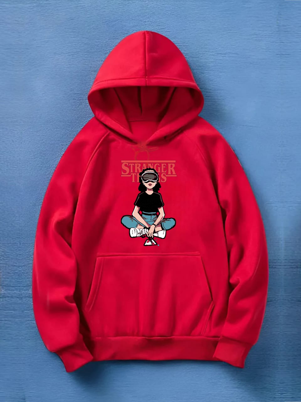 women's red printed hoodie