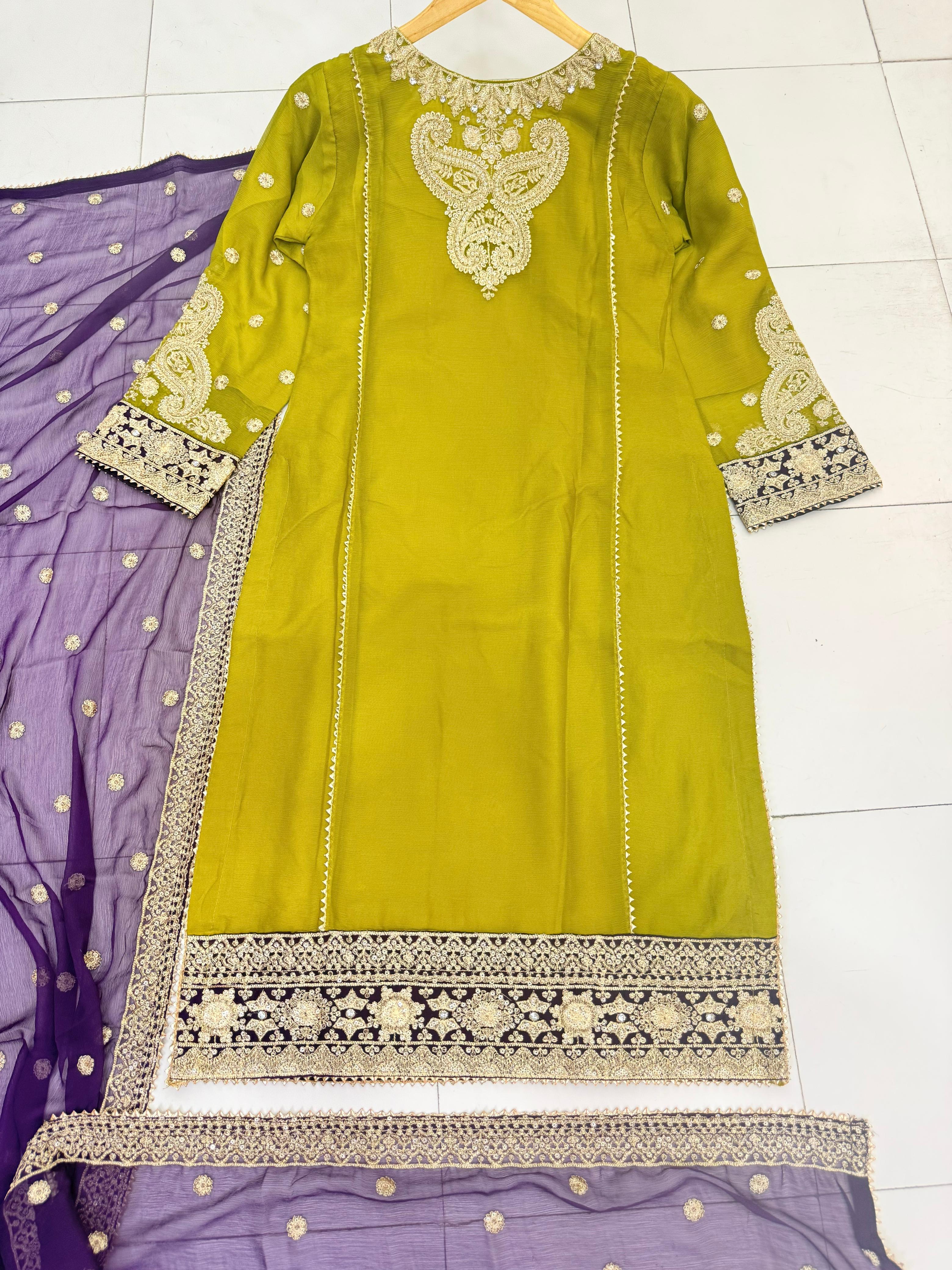 Chiffon 3pc With Plazo Stitch