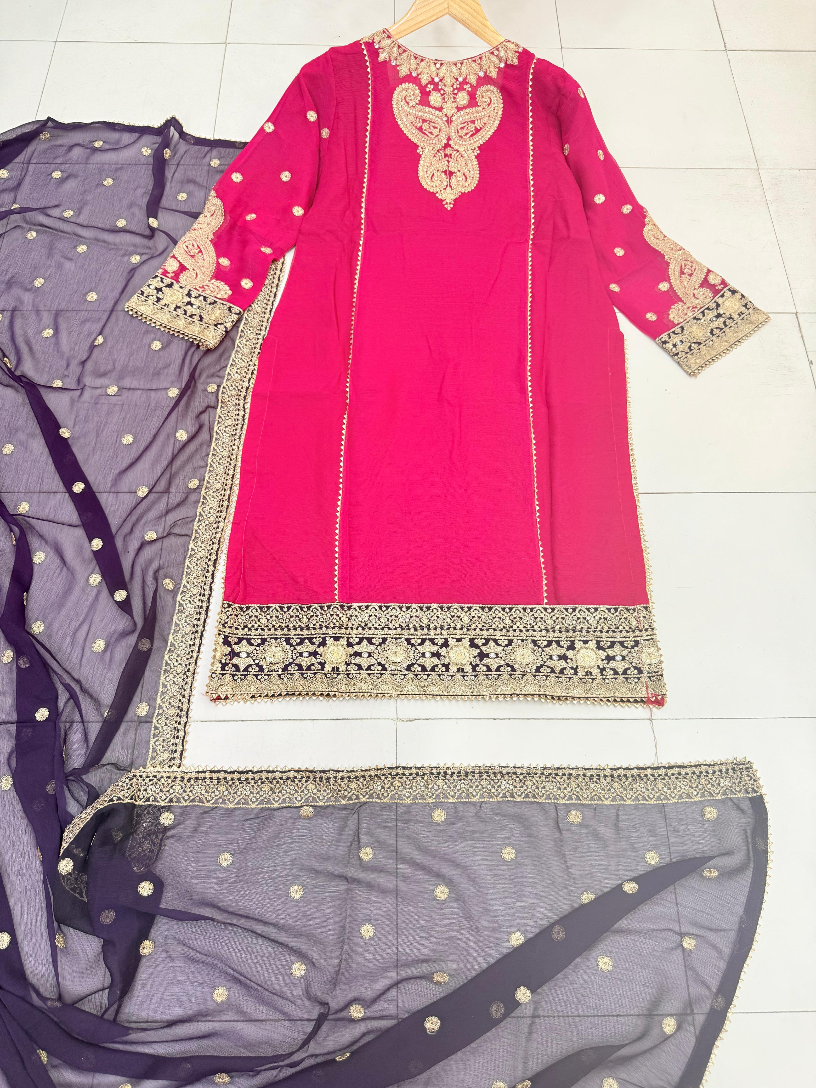 Chiffon 3pc With Plazo Stitch
