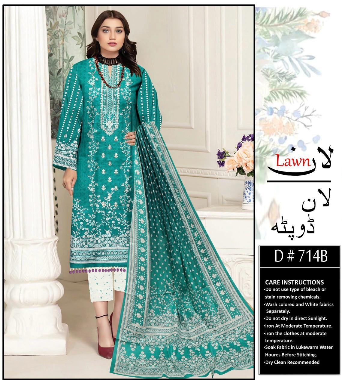 Lawn Embroidered 3pc With Lawn Dupatta