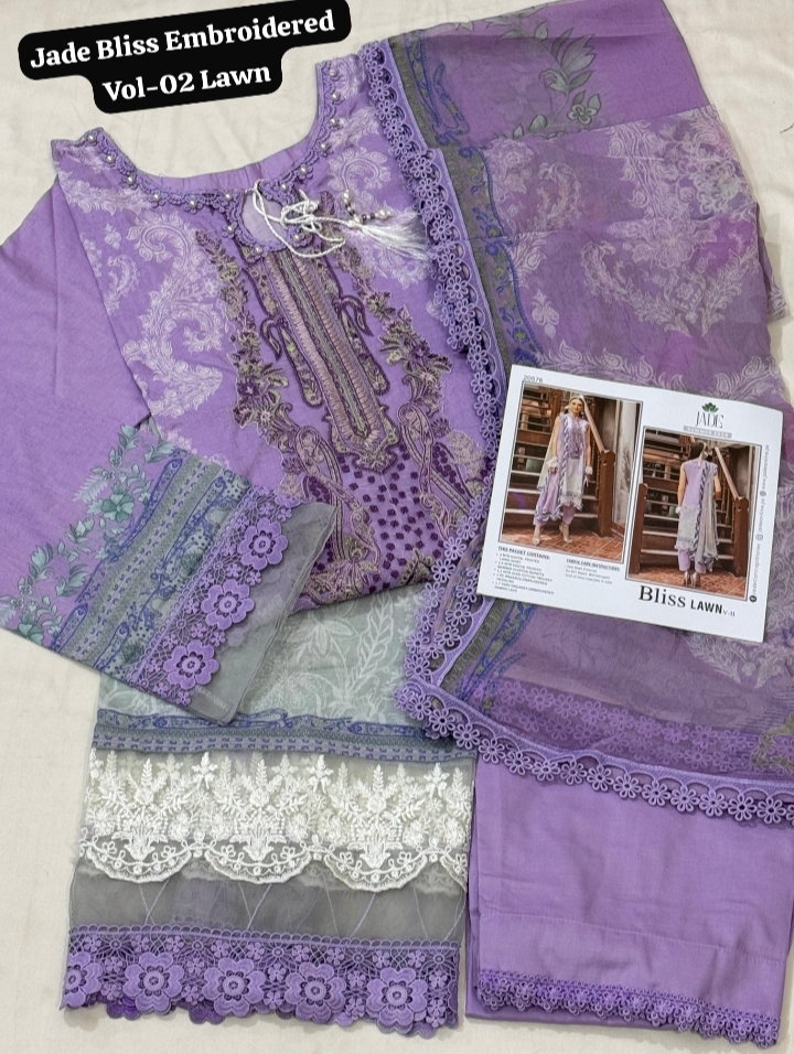 💯 Original Jade Bliss Embroidered 3pc Stitch