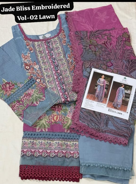 💯 Original Jade Bliss Embroidered 3pc Stitch